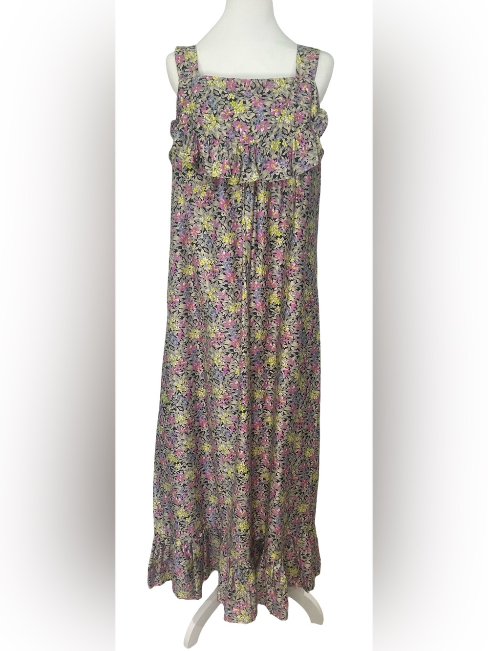 Vintage Sears Floral Maxi Dress Cottagecore Prairie Boho Ruffle Sleeveless M L - Picture 2 of 9